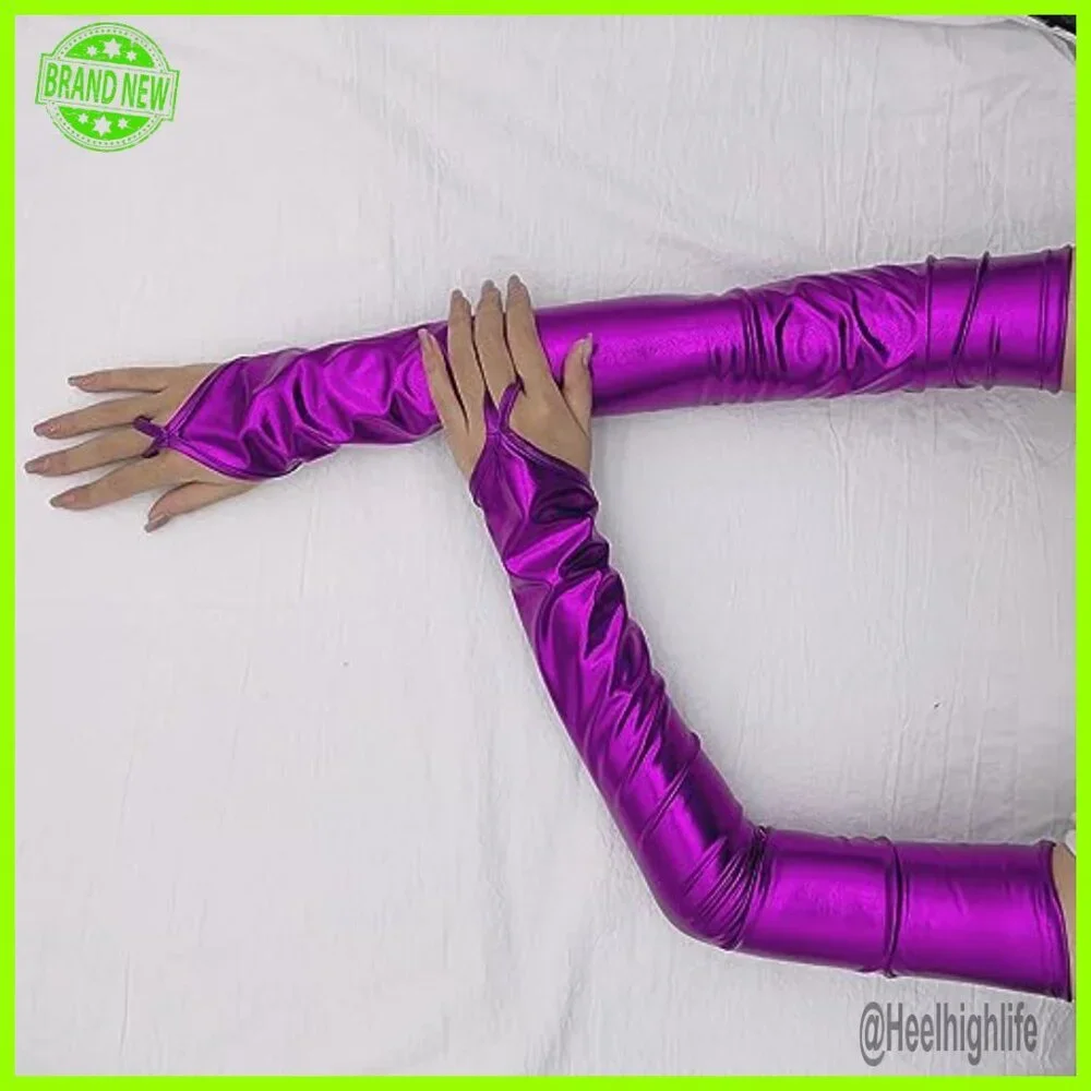 Patent Leather Elbow Length Fingerless Gloves One Size Elegant Party